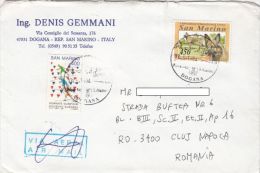 STAMPS ON COVER, NICE FRANKING, DOG, SKIING, 1994, SAN MARINO - Lettres & Documents