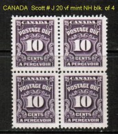 CANADA   Scott  # J 20**  VF MINT NH BLOCK Of 4 - Blocchi & Foglietti