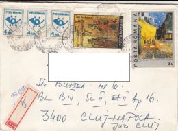 STAMPS ON REGISTERED COVER, NICE FRANKING, PAINTINGS, SEAGULL, 1991, ROMANIA - Cartas & Documentos