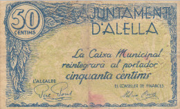 BILLETE LOCAL GUERRA CIVIL 50 CTS. D`ALELLA - Otros & Sin Clasificación