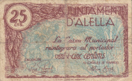 BILLETE LOCAL GUERRA CIVIL 25 CTS. D`ALELLA - Otros & Sin Clasificación