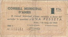 BILLETE LOCAL GUERRA CIVIL 1 PTS CONSELL MUNICIPAL D`AMER - Otros & Sin Clasificación