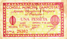 BILLETE LOCAL GUERRA CIVIL 1 PTS  CONSELL MUNICIPAL D`AMPOSTA - Otros & Sin Clasificación