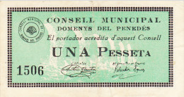 BILLETE LOCAL GUERRA CIVIL 1 PTS CONSELL MUNICIPAL DOMENYS DEL PENEDES - Otros & Sin Clasificación