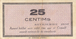 BILLETE LOCAL GUERRA CIVIL 25 CTS CONSELL MUNICIPAL DOMENYS DEL PENEDES - Otros & Sin Clasificación