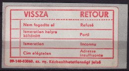 Retour Self Adhesive Vignette / Label - Hungary 1980´s - MNH - Timbres De Distributeurs [ATM]