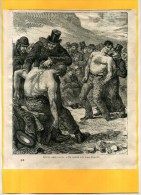 -MOEURS AMERICAINES . UN COMBAT A LA BOXE .  GRAVURE SUR BOIS  DU XIXe S  . DECOUPEE ET COLLEE SUR PAPIER . - Altri & Non Classificati