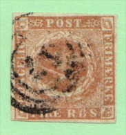 DEN SC #2b  Royal Emblems  4-margins Defective "B" In "RBS", CV $55.00 - Used Stamps