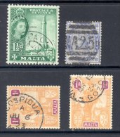 MALTA, Postmarks PAOLA, A25, COSPICUA, VICTORIA - GOZO - Malta (...-1964)