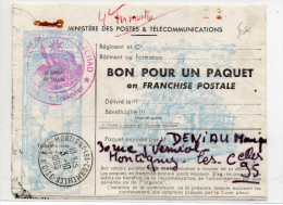 1966 - BON POUR UN PAQUET EN FRANCHISE POSTALE Du REGIMENT DE MARCHE DU TCHAD - Military Postage Stamps