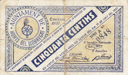 BILLETE LOCAL GUERRA CIVIL 50 CTS  AYUNTAMIENTO DE HORTS DEL LLOBREGAT - Otros & Sin Clasificación