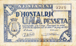 BILLETE LOCAL GUERRA CIVIL 1 PTS   AYUNTAMIENTO DE HOSTALRIC - Otros & Sin Clasificación