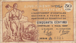 BILLETE LOCAL GUERRA CIVIL 50 CTS   AYUNTAMIENTO DE HOSTOLES - Otros & Sin Clasificación