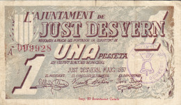 BILLETE LOCAL GUERRA CIVIL 1 PTS  AYUNTAMIENTO DE JUST DESVERN - Otros & Sin Clasificación