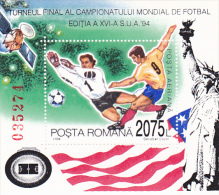 FIFA WORLD CUP, SUA, 1994, COLITA 295, BLOCK MINT, ROMANIA - 1994 – USA