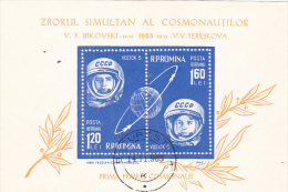 Delcampe - ASTRONAUTS` FLIGHT, COLITA NO. 54,  VOSTOK 5 AND 6, USED BLOCK, 1963, ROMANIA - Astrologie