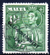 MALTA 1948 Self-government - King George VI Overprinted - 11/2d (green) Hypogeum, Hal Saflieni  FU - Malta (...-1964)