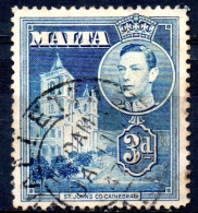 MALTA 1938 King George VI. - 3d (Blue) St John´s Co Cathedral FU - Malta (...-1964)