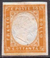 Italy Sardinia 1855 Definitives, King Viktor Emanuel II, 80c Orange, Rift, MH AM.234 - Sardegna