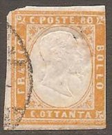 Italy Sardinia 1855 Definitives, King Viktor Emanuel II, 80c Yellow, Used AM.235 - Sardinia