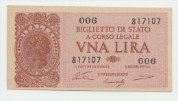 Italy 1 Lire 1944 AUNC P 29a 29 A - Italia – 1 Lira