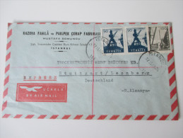 Türkei 1961 Express / Luftpostbrief Kazova Fanila Ve Pakipek Corap Fabrikasi Mustafa Somuncu Istanbul - Storia Postale