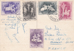 SAN MARINO 5L + 4L + 3L + 2L + 1L Sur CARTE POSTALE SAINT MARIN - Brieven En Documenten