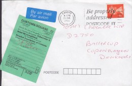 Great Britain Airmail Par Avion Label CARDIFF 1991 Cover To BALLERUP Denmark Customs / Douane Green Label - Brieven En Documenten
