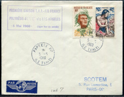 POLYNÉSIE - N° 7 & 9 / 1ére LIAISON POLYNÉSIE FRANCE VIA LOS ANGELES LE 6/5/1960 - TB - Brieven En Documenten