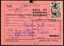 POLYNÉSIE - N° 9 / AVIS DE RECEPTION DE LR DE PAPEETE LE 17/9/1960 - TB - Briefe U. Dokumente