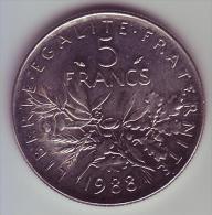 5 Francs Semeuse - Nickel - 1988 - SPL - - 5 Francs