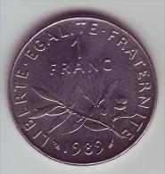 1 Franc Semeuse Nickel - 1989 - SUP/SPL - 1 Franc