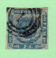 DEN SC #3  1855 Royal Emblems  4 Margins  "1" (Kjobenhaven) In Concentric Circles, CV $60.00 - Gebraucht