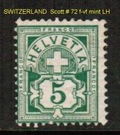 SWITZERLAND   Scott  # 72* F-VF MINT LH - Neufs