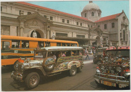 Philippines: JEEP JEEPNEYS - Quiapo Cathedral , AUTOBUS/COACH ( & Red Metermark P=02.00 - Pilipina's Postage) - Camions & Poids Lourds