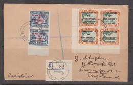 Niue 1935 KGV Silver Jubilee Registered Cover To England , Pair Of 2&1/2d & Block 4 6d  19 Nov 35 Cds - Niue