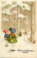 Themes Div - Ref H494- Enfants -  Illustrateur- Fillettes Dans La Foret Et Lutin - Lutins - Champignons - Carte Bon Etat - Scenes & Landscapes