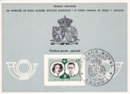 182 - Carte Souvenir Cob 1169 - Mariage Royal De S.M. Le Roi Baudouin Et Fabiola. - Cartes Souvenir – Emissions Communes [HK]