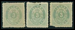 Iceland 1873 Official 3 X 3 Sk Grey No Gum With Fault Mi.2B MH AM.256 - Unused Stamps