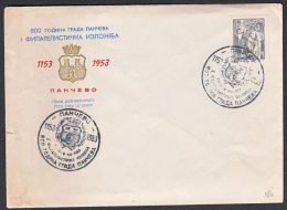 Yugoslavia 1953, Illustrated Cover "Philatelic Exibition In Pancevo 1953" W./ Special Postmark "Pancevo", Ref.bbzg - Cartas & Documentos