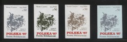 POLAND SOLIDARITY SOLIDARNOSC 1987 WW2 ATTACK ON MONTE CASSINO SUMMIT SET OF 4 WORLD WAR 2 ARMY SOLDIERS MILITARIA - Viñetas Solidarnosc