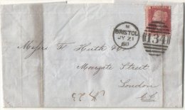 Great Britain 1868 Postal History Rare 1d Plate 89 WRAPPER BRISTOL - LONDON D.229 - Brieven En Documenten