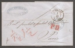 Germany 1856 Postal History Rare Cover + Content Germany Cologne To Paris D.269 - Vorphilatelie