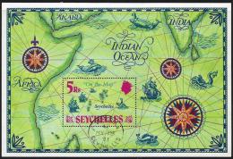 SEYCHELLES - 1971 Map, Flag, Sailing Ships Souvenir Sheet. Scott 284. Cancelled To Order. Used - Seychelles (1976-...)