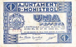 BILLETE LOCAL GUERRA CIVIL 1 PTS AYUNTAMIENTO DE MONISTROL - Otros & Sin Clasificación