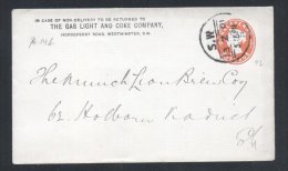 Great Britain - Postal History Rare Victorian 1/2d Orange Postal Stationery Cover From Gas Co. D.293 - Brieven En Documenten
