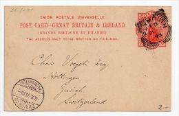 Great Britain 1893 Postal History Rare Postcard Plymouth Squared Circle On Card To Switzerland D.295 - Lettres & Documents