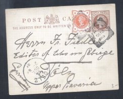 Great Britain 1895 Postal History Rare Postcard Victorian Postal Stationery London Squared Circles To Germany D.306 - Covers & Documents