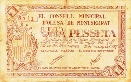 BILLETE LOCAL GUERRA CIVIL 1 PTS CONSELL MUNICIPAL D`OLESA DE MONTSERRAT - Otros & Sin Clasificación