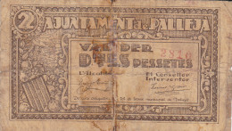 BILLETE LOCAL GUERRA CIVIL  2 PTS AYUNTAMIENTO DE PALLEJA - Otros & Sin Clasificación